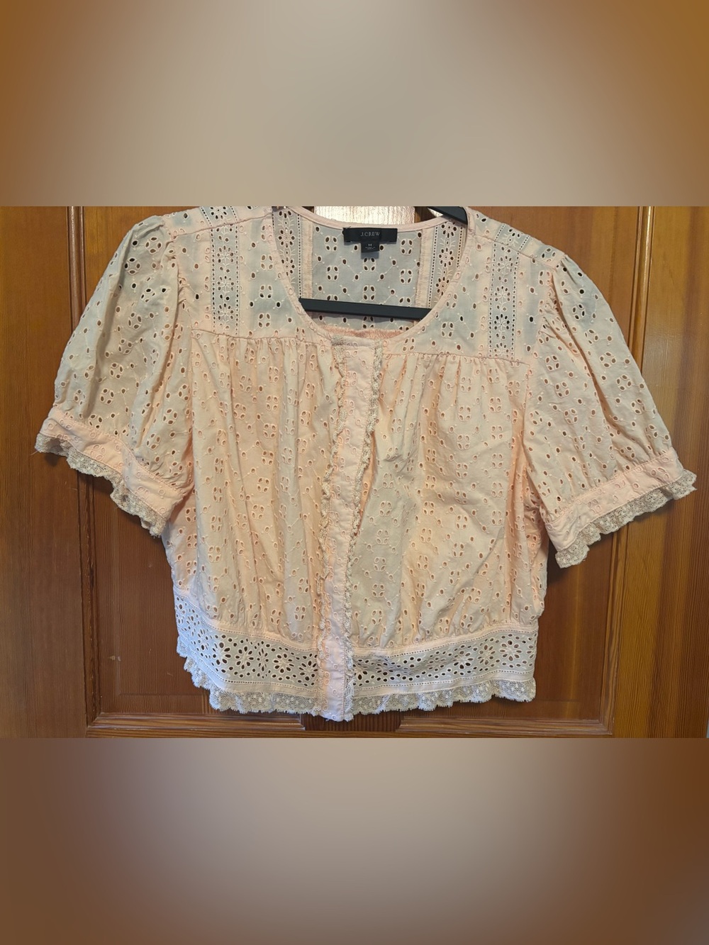 J. Crew Peach Eyelet Button-Front Lace Trim Top